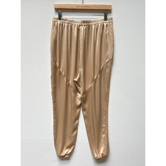 Ramy Brook Tad Cropped Pant Buttercream Satin Joggers pockets Size L - Picture 2 of 10